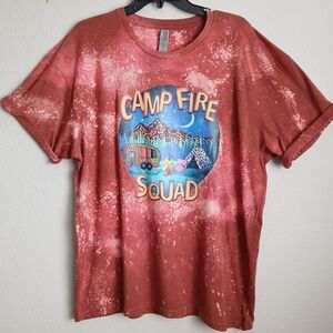 L & B Graphic Tee Womens Size XL Camp Fire Squad Bleached Leopard Short Sleeve